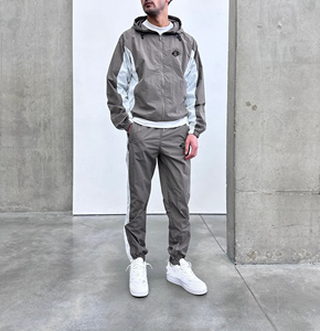 Survêtement gris pour homme avec blocs de couleur, bandes latérales, taille élastique, coupe-vent, joggers décontractés, vêtements de sport d'hiver mi-saison - Product Image 6
