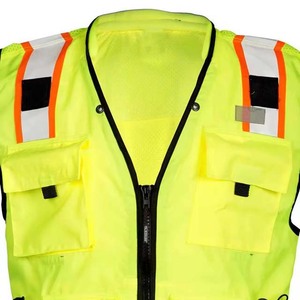 Chaleco reflectante de alta visibilidad sin mangas, ropa de trabajo fluorescente amarilla sin mangas con cremallera frontal y bolsillos - Product Image 6