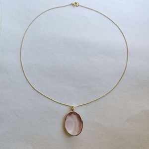 Colgante de oro de 14 quilates con cuarzo rosa natural de corte ovalado de 22x28 mm, joyería fina de moda para mujer, proveedor mayorista de joyería de oro premium. - Product Image 4