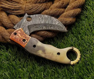 Damascus Steel Drop Point Folding <b>Knife</b> for Camping & Hiking Handmade <b>Bone</b> <b>Handle</b> Pocket <b>Knife</b> - Product Image 3