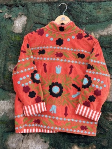 Premium Handmade <b>Velvet</b> Orange Sujani Hand Embroidery Pullover Autumn/Winter <b>Women</b> Cotton Ethnic Floral <b>Jacket</b> B2B Wholesale - Product Image 2
