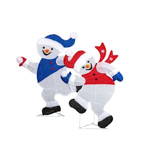 Ensemble de 2 bonhommes de neige lumineux 3D pour décorations de Noël, pré-éclairés avec 120 lumières LED blanc chaud, indice de protection IP67, décorations de Noël pour l'extérieur - Product Image 3