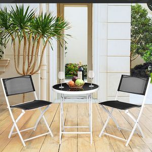 Conjunto de Bistro Plegable de 3 Piezas - Muebles de Patio con Mesa de Vidrio y Sillas - Conjunto Resistente para Exteriores, Balcón, Jardín y Terraza - Product Image 2