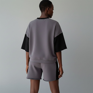 Ensemble 2 pièces personnalisé pour femme, manches courtes, couleur unie, 100 % coton, avec logo imprimé, coupe classique, broderie vintage - Product Image 5