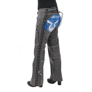 <b>Men</b> Genuine Leather Biker Chaps Retro Grey Cowhide Motorcycle Riding Overpants English Style Zipper Closure Custom - Product Image 2