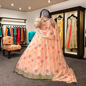 Seda tebby de alta calidad con estampado floral y trabajo de espejo Lehenga Choli fabricante y proveedor de Surat - Product Image 1