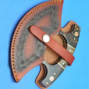 Custom Handmade Ullu <b>Knife</b> Damascus Steel Resin Handle Leather Sheath Eco-Friendly Ambidextrous Modern Dishwasher <b>Safe</b> 6-7.9in - Product Image 5