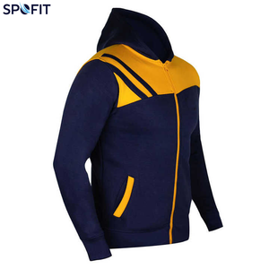 Survêtement unisexe décontracté léger à capuche en molleton lavé, coupe ajustée, manches longues, bleu et jaune, pour le sport, le jogging et la course à pied - Product Image 3