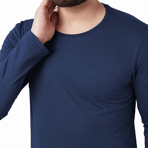 Camiseta de Manga Larga para Hombre, Corte Regular, Color Sólido, Cuello Redondo, Informal, 100% Algodón, Tallas S M L XL XXL - Product Image 5