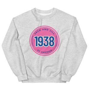 Sudadera con cuello redondo rosa Jack and Jill con estampado circular azul 1938, suave, informal, de manga larga, ropa personalizada al por mayor - Product Image 1