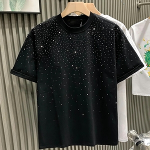 T-shirt tendance avec logo imprimé et strass, 100% coton, coupe ample pour homme - Product Image 3