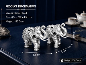 พระพุทธรูปช้างคู่เคลือบเงินแท้ 999 จาก Jaipur Metals Modern ทำจากทองเหลือง ขนาด 6.5x3x4.5 ซม. น้ำหนัก 130 กรัม เหมาะสำหรับวันเกิด วันดิวาลี ตกแต่งบ้าน และพิธีปูจา - Product Image 2