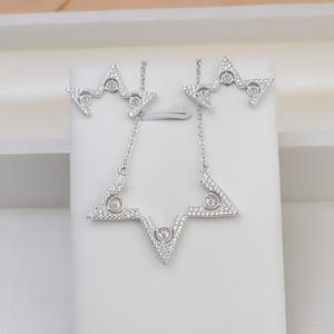 S925 Silver Female 3-Bead <b>Earrings</b> Pendant <b>Necklace</b> <b>Set</b> DIY <b>Pearl</b> Jewelry with Chain Fashion Dangle Accessory - Product Image 1