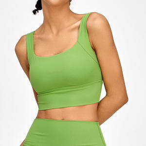 Sujetador deportivo de tela acanalada con espalda en U, a prueba de golpes, talla grande para mujer, sensación de segunda piel, sexy, para tenis, entrenamiento y yoga. - Product Image 3