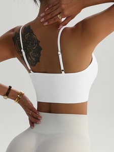 Wireless High <b>Support</b> Sport Bra Textured Fitness <b>Top</b> Shockproof Push Bralette Spaghetti Strap Activewear Training <b>Crop</b> Front - Product Image 3