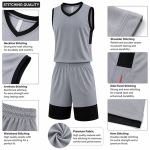 Ensemble d'uniformes de basketball unisexes respirants imprimés par sublimation personnalisée, 100 % polyester, maillot sans manches à col en V et short élastique - Product Image 6