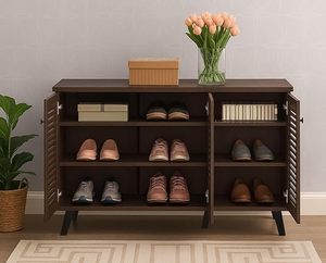 <b>Shoe</b> Rack Wooden - 3-Door Engineered Wooden <b>Shoe</b> Cabinet, 6-Tier <b>Shoe</b> <b>Storage</b> Cabinet with Doors Adjustable Shelves, Wooden - Product Image 4