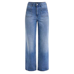 Pantalones Vaqueros de Pierna Ancha con Lavado Vintage Personalizado, Desgastados, Rotos, con Lazo de Diamantes de Imitación, Jeans de Pierna Ancha para Mujer, Fabricantes de Jeans - Product Image 1