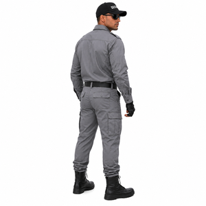 Ensemble uniforme de sécurité personnalisé : chemise à manches longues et pantalon cargo, couleur unie, vêtements de travail pour hommes, toutes saisons - Product Image 6