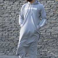 Abaya Jellaba para Hombre, Kameez Thobe Islámico Árabe, con Cuentas, Casual, Elástico en Cuatro Direcciones, Transpirable, con Capucha, Manga Larga, Túnica Musulmana