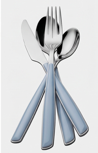 Ensemble de couverts modernes avec manches bleues, couteau, fourchette et cuillère en acier inoxydable, compatibles lave-vaisselle, pour mariage et table. - Product Image 4