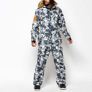 <b>Men's</b> Waterproof Camouflage Ski Suit Two Piece Winter <b>Thermal</b> Jacket and Pants <b>Set</b> Fur Hood Windproof Snowboard Suit Sportswear - Product Image 1