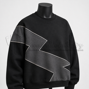 Sweat-shirt à col rond noir personnalisé pour homme, design graphique à empiècements contrastants, pull en molleton, streetwear, OEM ODM - Product Image 6