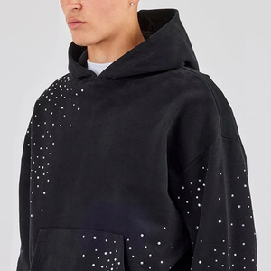 Sweat à capuche en polaire d'hiver personnalisé avec strass à dégradé complet, style streetwear, coupe régulière, pull-over, sweat à capuche avec strass - Product Image 4