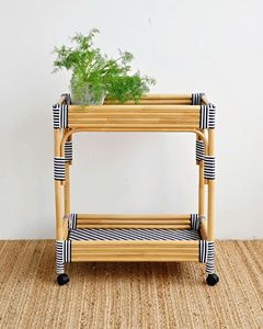 Carrito de Bar de Ratán - Azul y Blanco - Product Image 3