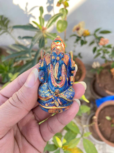 Hand Carved Lapis Lazuli Ganesha <b>Statue</b> | Hand Painted <b>Gold</b> Accent Ganesh Idol | Hindu Altar Decor | Wholesale Supplier - Product Image 1