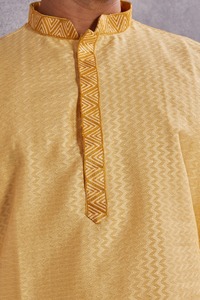 Ethnic Wear <b>Men's</b> Yellow Cotton <b>Kurta</b> Regular Fit Ankle-Length Traditional Casual Wear India Pakistan Style <b>Kurta</b> - Product Image 5