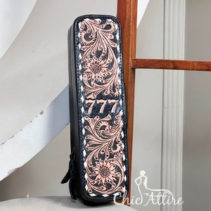 Support pour fer à friser en cuir véritable pleine fleur résistant à la chaleur, design porte-bonheur 777, support pour lisseur Super Septembre - Product Image 1