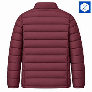 Veste matelassée bordeaux pour homme, col montant, fermeture éclair, coupe-vent, manteau d'hiver décontracté, coupe régulière, extérieur en polyester - Product Image 2