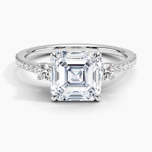 Anillo BOJ 0145 con Corte Asscher, Plata 925, Lyra, Tres Piedras, Engaste de Tres Puntas, Anillo Solitario con Diamante de 2ct, Color D, VVS1, Moissanita, Certificado GRA, en Oferta - Product Image 1