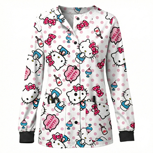 เสื้อสครับพิมพ์ลายดอกไม้สั่งทำจำนวนมาก แขนยาว ติดกระดุมหน้า มีกระเป๋าปะ ผู้ผลิตเสื้อสครับแบบ OEM - Product Image 4