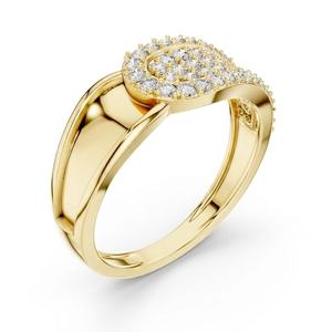 Bague demi-éternité en or massif 14 carats avec diamants ronds authentiques cultivés en laboratoire et pavé incurvé – Surprise pour elle - Product Image 1