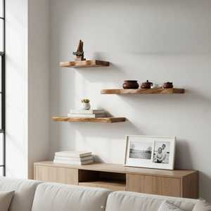 Live Edge Wooden Floating <b>Shelf</b> <b>Wall</b> <b>Mounted</b> Natural Solid Timber Adjustable Modern Storage Ledge Living Room Display Rack - Product Image 1