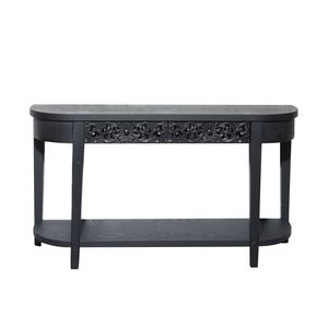 59.2in Elegant Black Carved Wooden <b>Console</b> <b>Table</b> with Lower <b>Storage</b> Shelf Two Drawers Decorative Accent for Entryway Living Room - Product Image 4