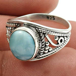 Anillo de Piedra Preciosa Larimar de Alta Calidad con Fino Acabado en Plata de Ley 925, Estilo Vintage, Diseño Unisex, Anillos Bohemios - Product Image 3