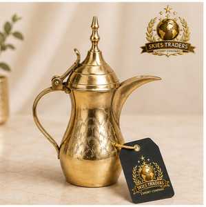 Carafe à café arabe Dallah martelée dorée, service à thé islamique traditionnel en métal brillant, pichet à boisson de luxe du Moyen-Orient - Product Image 4