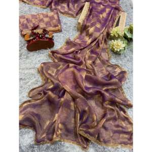 Sari Tradicional de Diseño para Fiestas con Borde de Encaje Moti para Ocasiones Festivas - Product Image 3