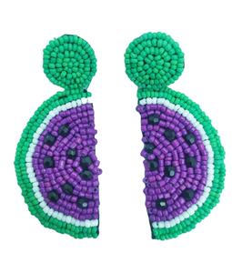 Choix fait à la main perlé broderie pastèque tranches balancent goutte boucle d'oreille élégant élégant beau et fantaisie à la mode de l'Inde - Product Image 1