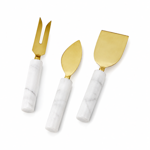 Juego de Cuchillos Desechables para Queso de Acero Inoxidable Dorado Moderno con Mango de Mármol, Juego de Cortadores de Charcutería para Regalos y Eventos de Lujo - Product Image 1
