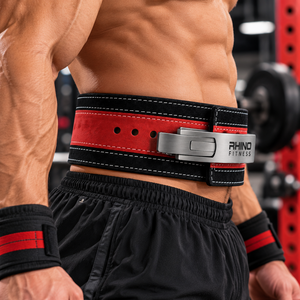 Ceinture de musculation en cuir rouge Rhino Fitness, protection de base, soutien lombaire réglable pour adultes - Product Image 3