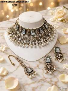 Indian Traditional Antique Gold Plated Flower Pattern Imitation <b>Pearl</b> Kundan Choker Necklace Earring <b>Set</b> Lavender Purple <b>Jewelry</b> - Product Image 2
