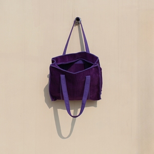 Luxury Purple Cotton Velvet Tote Bag Women Zipper Double Handle Shoulder Travel Everyday Use <b>Handbag</b> - Product Image 5