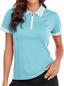 Haut d'été court à col polo pour femme, respirant, demi-zippé, à manches courtes, en maille fine - Product Image 3