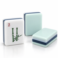 Tuiles de Mahjong américaines en acrylique bleu héritage avec faces décoratives et motifs en bambou et architecturaux pour jeux de société