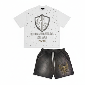 Ensembles de t-shirts pour hommes 100 % coton avec logo, ensemble décontracté d'été deux pièces short et t-shirt, imprimé sérigraphié, ensembles courts oversize pour hommes - Product Image 4