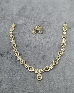 Sparkling Flower <b>Charm</b> <b>Necklace</b> Set With Matching Drop Earrings Designer Ethnic Party Wear Jewelry <b>For</b> Women And Girls Wholesale - Product Image 3